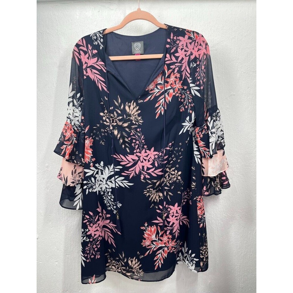 VINCE CAMUTO WOMENS SIZE 10 SHEER LINED FLORAL PRINT BOXY  DRESS